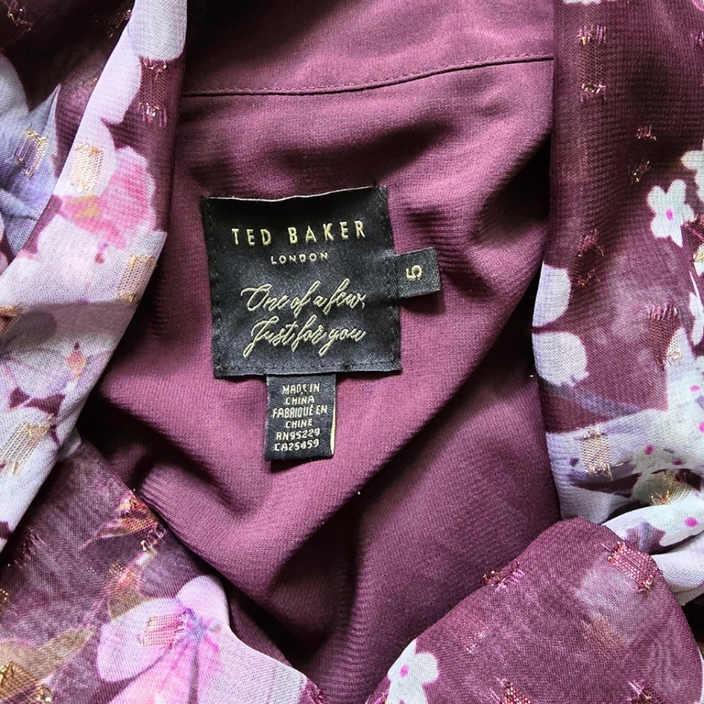 Ted Baker London Cyllie Elderflower Tie Neck Blouse - Oxblood - Size 5 (US 12) - Picture 5 of 5